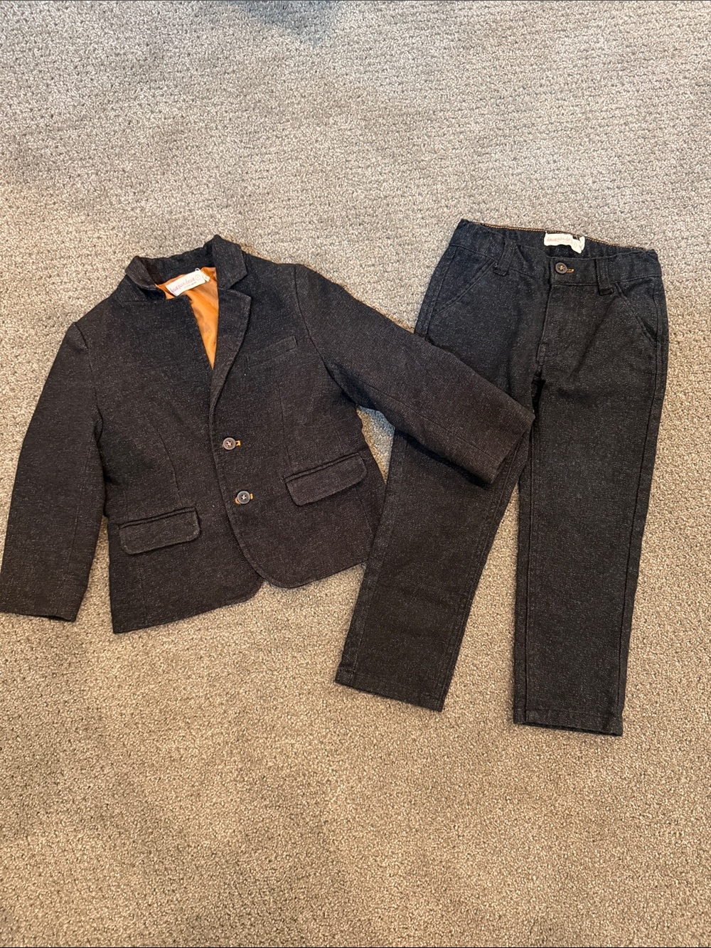 deux par deux Charcoal & Blue Boys Blazer and Pants Set
